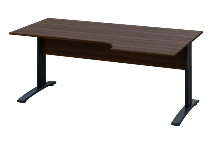 ERK 18 - 186 stůl kancelářský, rohový, pravý, kovová podnož černá, deska 18 mm, široký 1800 mm, ořech královský